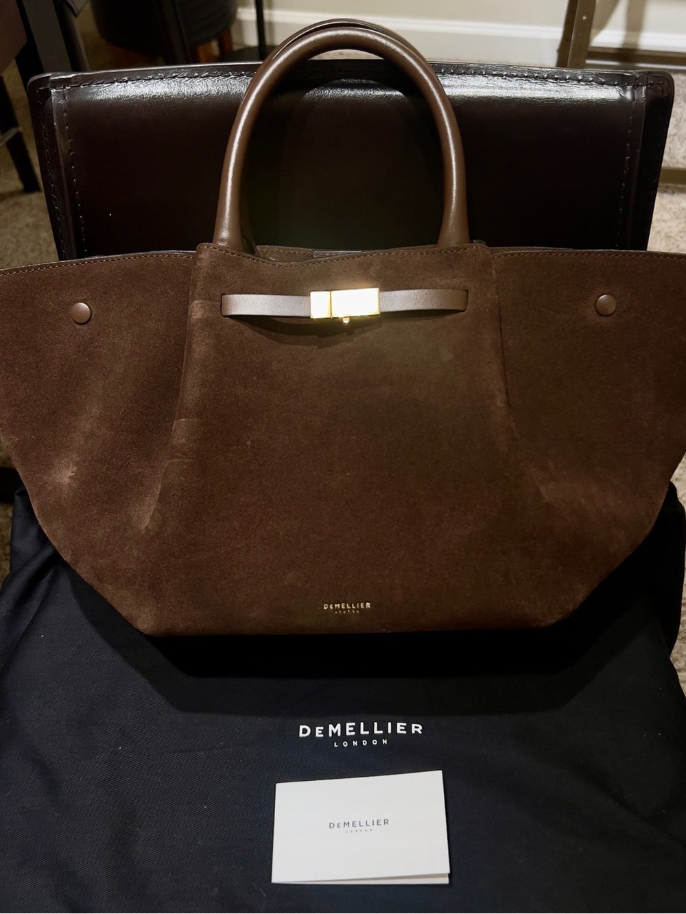 DeMellier Brown Suede Tote Bag with Gold Hardware - Picture 6 of 11